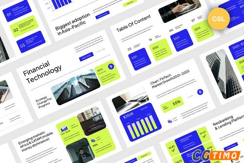 PPT模板-蓝色金融科技谷歌幻灯片 003