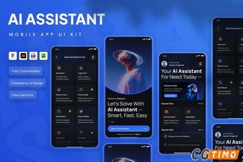 UI素材-AI 助手应用 移动应用 UI 套件