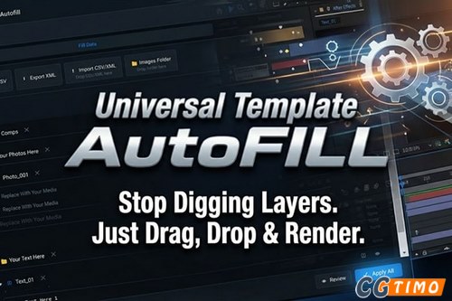 AE脚本-AE模板可编辑占位元素自动填充扩展脚本 汉化版 Universal Template AutoFill v1.0.1 附教程