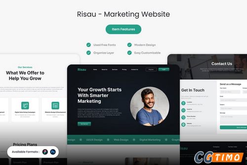 UI素材-Risau – 营销网站模板 平面素材 第1张-CGtimo
