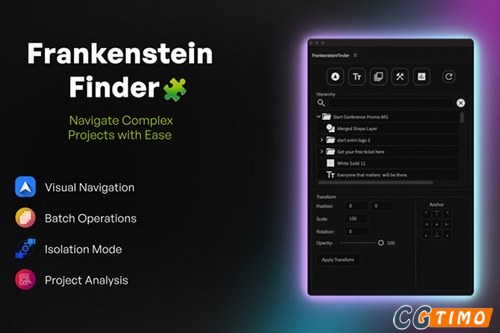 AE脚本-AE项目分析导航图层批量管理脚本 Frankenstein Finder v1.0 汉化版 附教程