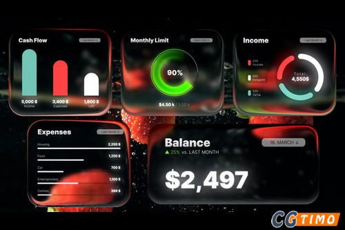 达芬奇插件-6款液态磨砂玻璃信息数据可视化标题排版动画插件 Finance Infographic Widgets 汉化版