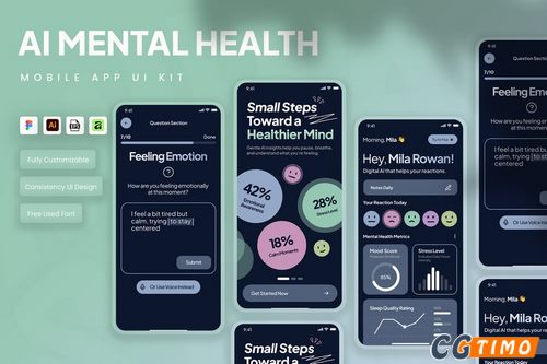 UI素材-AI心理健康移动应用UI套件