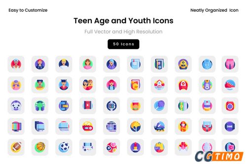 网站模板-50个青少年及青年图标