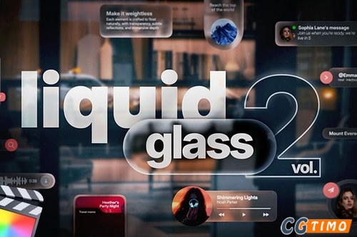 FCPX插件-45个半透明玻璃图形元素标题排版转场动画预设 PremiumVFX – Liquid Glass Vol.2 汉化版