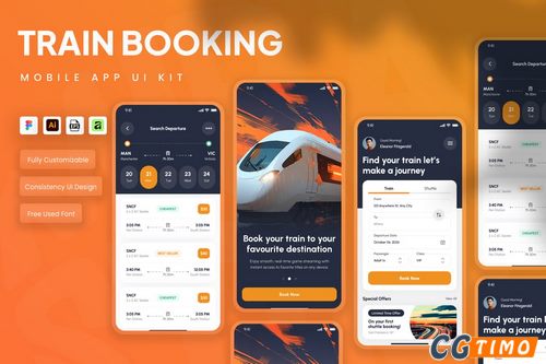 UI素材-火车预订移动应用 UI 套件